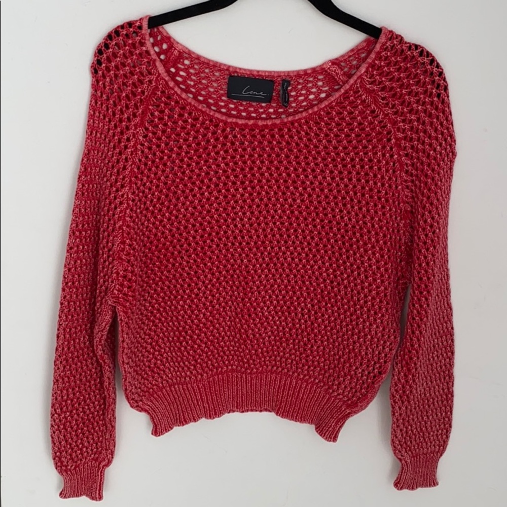 LINE eyelet Pullover Sweater Coral